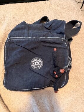 Kipling Navy Compact Backpack with Monkey Charm